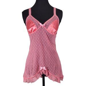 VTG Y2K Victoria's Secret Pink Mesh Sheer Babydoll Slip Top Coquette Romantic M
